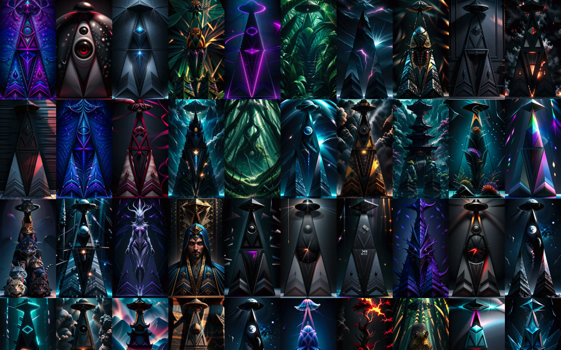 Collage of different scenes with alien abduction