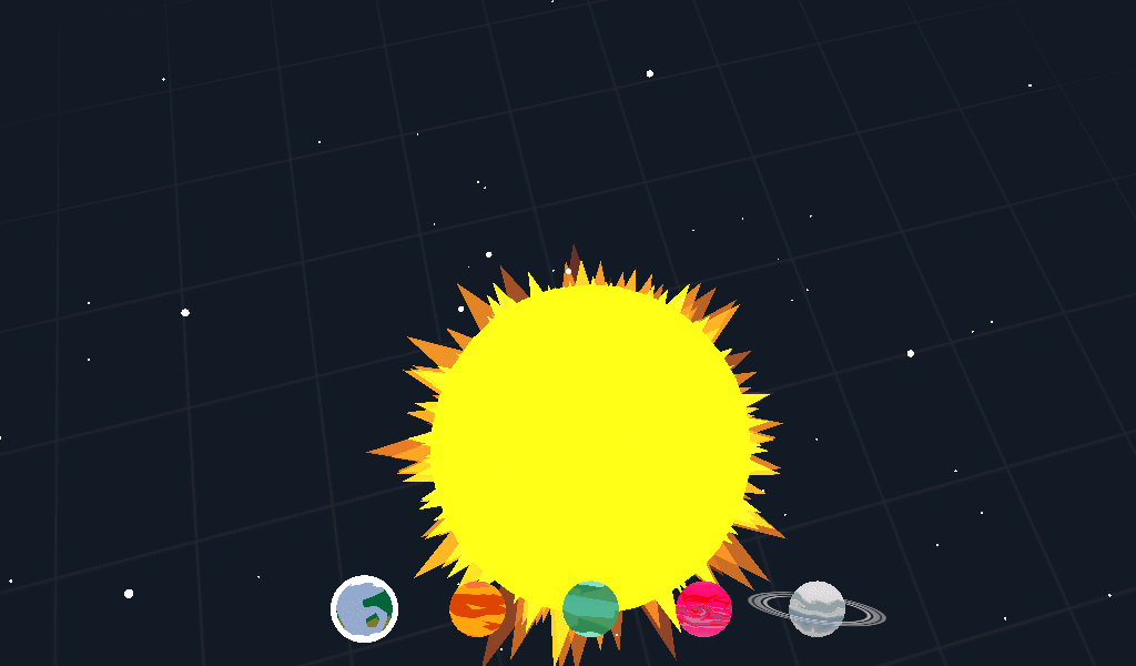 Screen capture of the game mechanic, moving planets around by dragging their orbits.