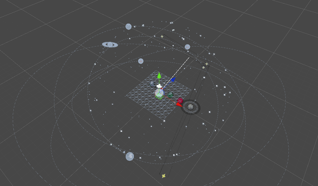 Screen capture of random planet arrangements generating in-editor.