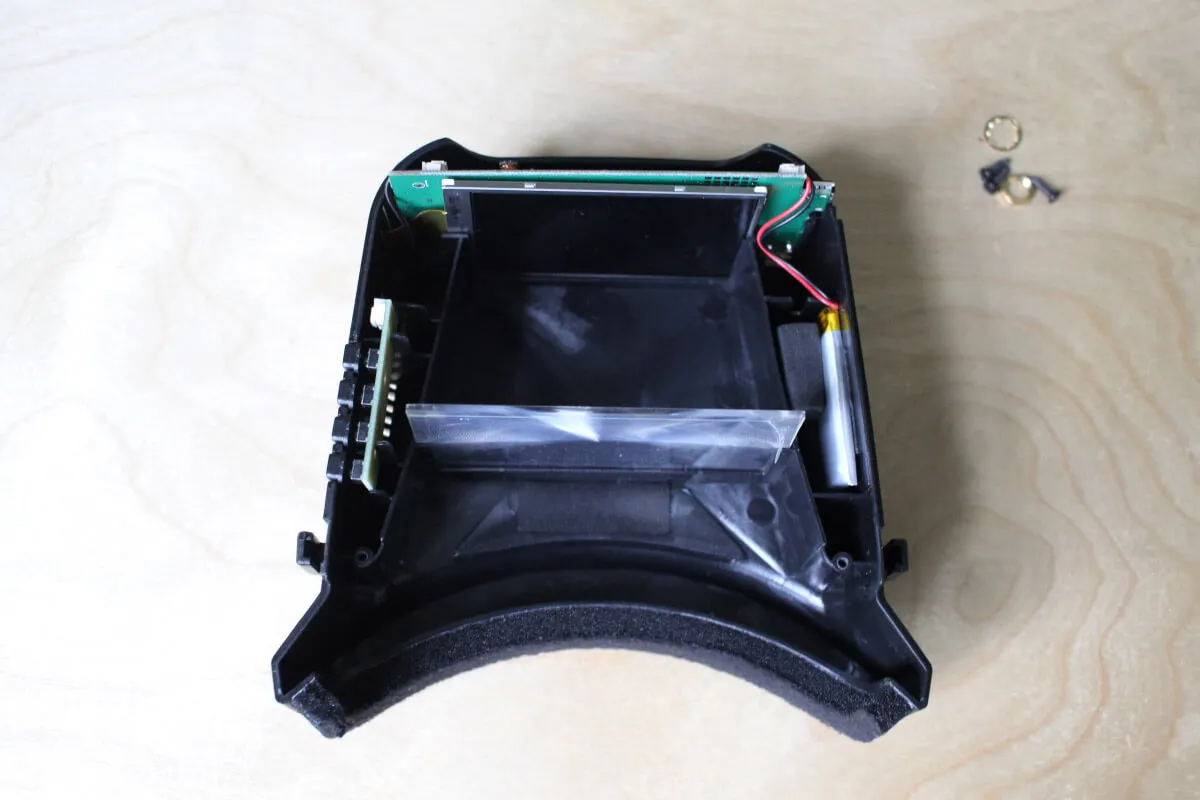 Inside of the FPV headset. LCD Display and fresnel lens.