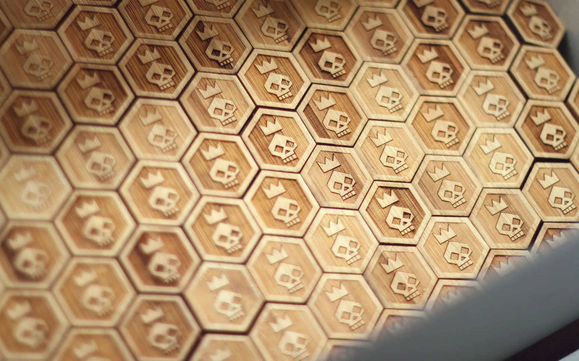 A hexagonal grid of neatly stacked bamboo pins.